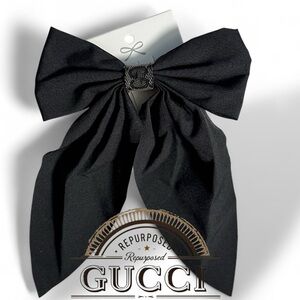 Gucci upcycled Sophisticated Black Hair Bow Accessory clip new black grey luxxe